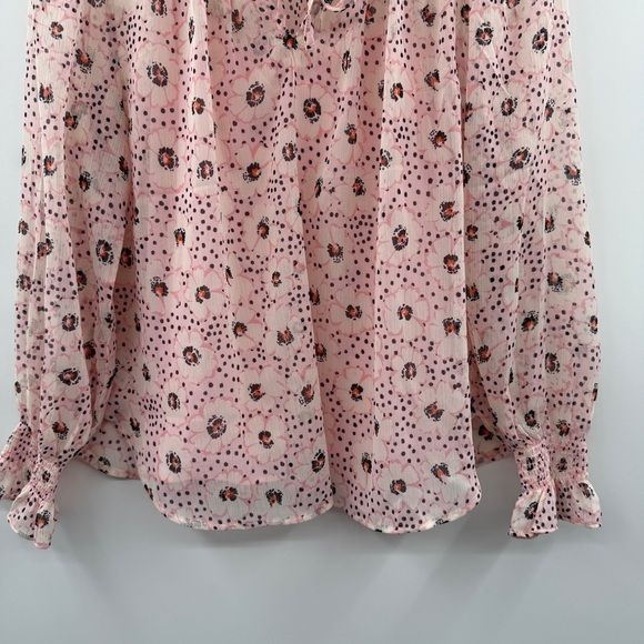 Loft Petite Pink Daisey Ruffle Tie Neck Long Sleeve Blouse Sz SP - Picture 5 of 11